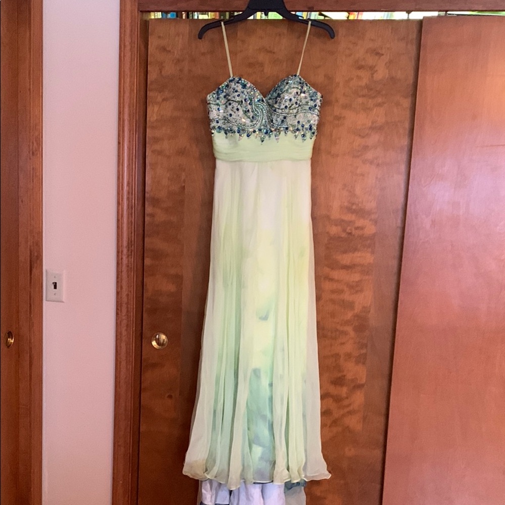 Dave & Johnny Light Green Beaded Prom Dress